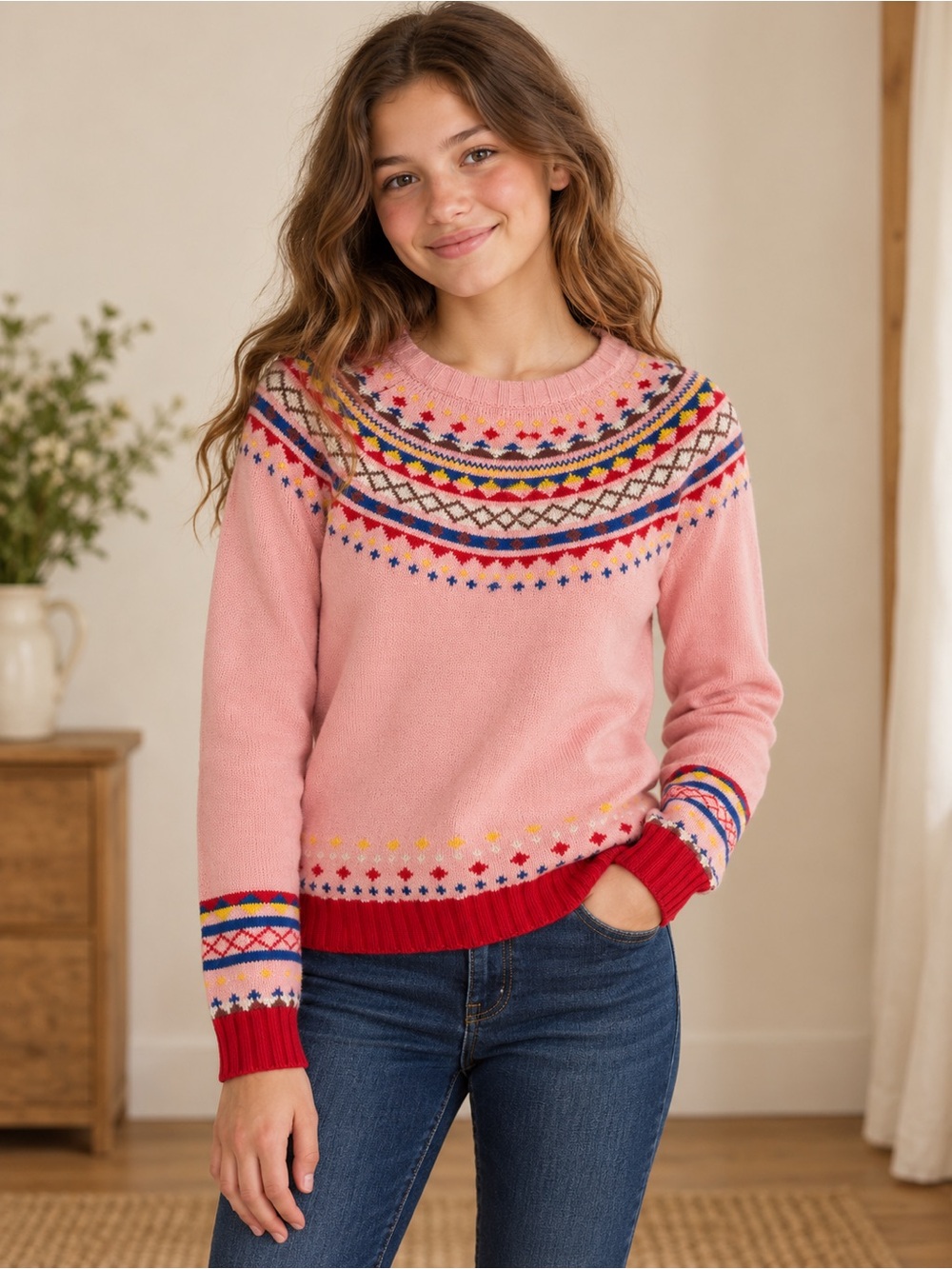 Hannah Anderson Fair Isle Sweater Girls 14-16  Measures Women’s Small #278CL